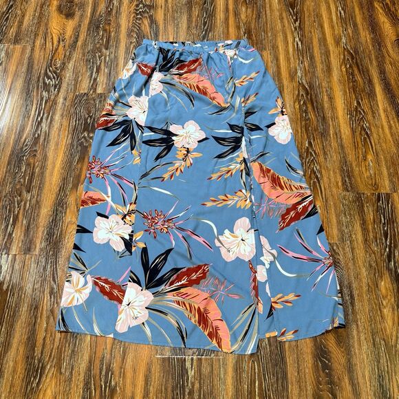 Patrons of Peace‎ Women’s M Blue Tropical Floral Front Slit Maxi Skirt Co… - Picture 1 of 6